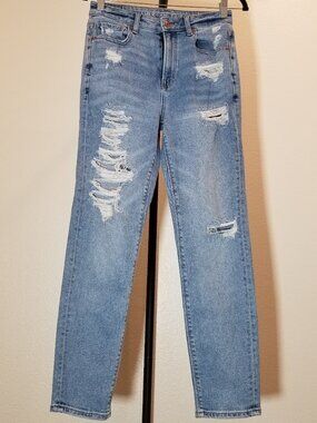 American Eagle Womens Sz 2 Mom Jeans Distressed Destroyed Retro Street Festival